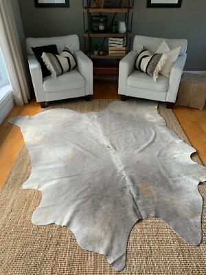 Grey Beige Cowhide Rugs - Brazilian Cowhide Rug - Average Size 7x7 feet