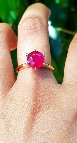 5ct Natural Red Ruby Solitaire Solid 14K Yellow Gold Ring Wedding Engagement - Picture 8 of 10