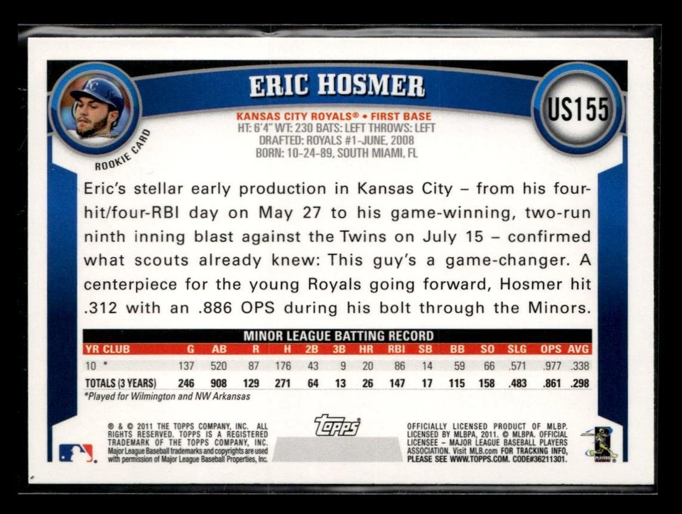 2011 Topps Update #US155 Eric Hosmer Cognac Diamond Anniversary - Image 2 of 2