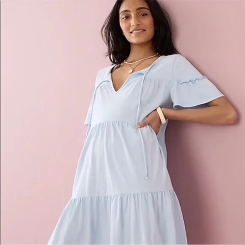 NWT J. Crew Broken-in Jersey Tiered Mini Dress in Light Blue Size Small