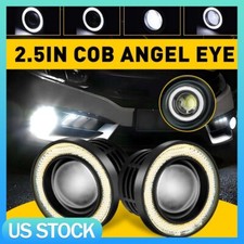 2.5 Car Led Fog Light Projector Driving Lamp Cob Angel Eye Halo Ring Drl White