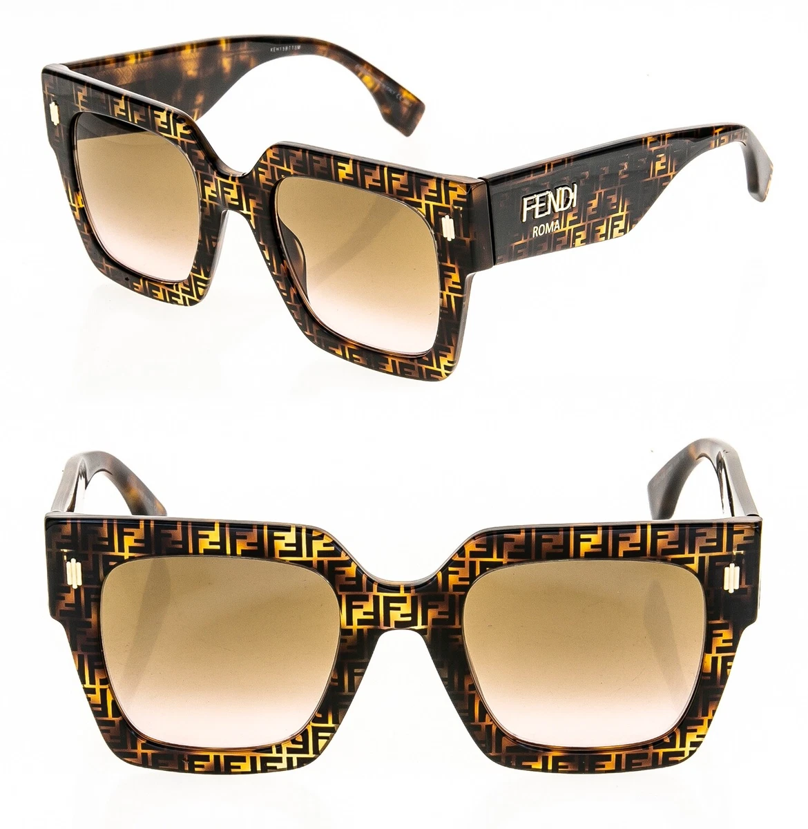 FENDI ROMA Logo Print 0457 Havana Brown Chunky Oversized Sunglasses FF0457GS