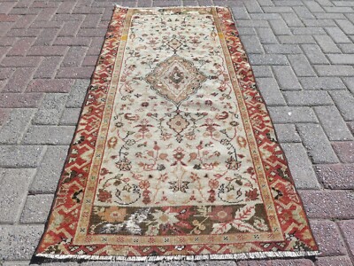 Classical Turkish Vintage Runner Rug, Handwoven Authentic Wool Carpet 29''x62''