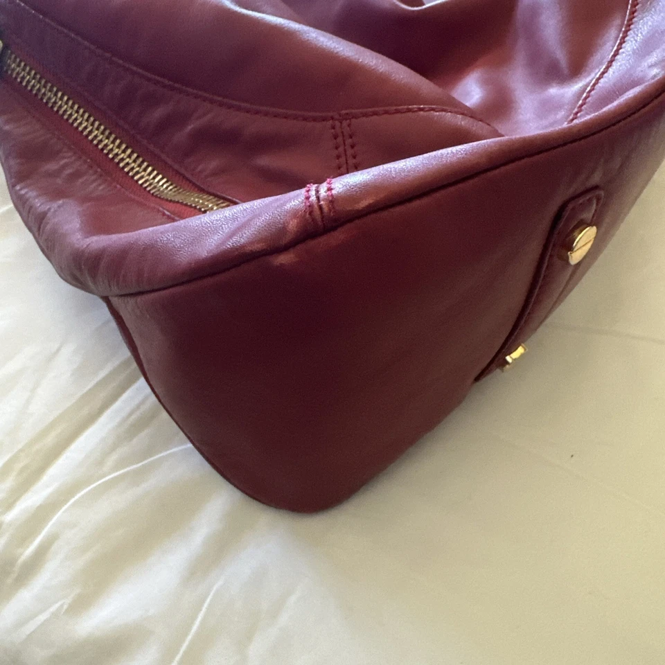 Rachel Zoe Red Leather Bag Handbag Purse Large Gold Tone Hardware Woven Handle - Image 4 of 4