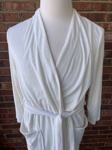 Vintage Diamond Tea Ivory White Soft Velour Terry Robe w/Pockets & Belt - Picture 2 of 9