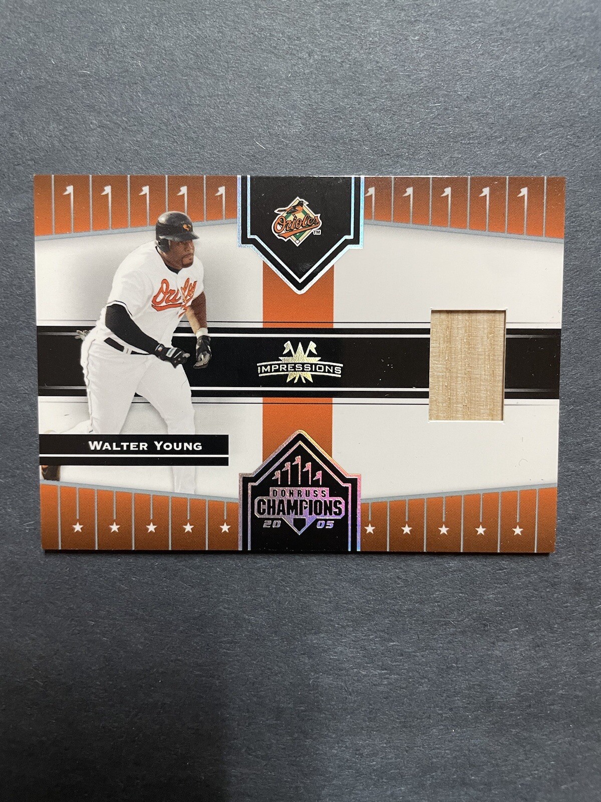 2005 Donruss Champions WALTER YOUNG "Impressions" Game-Used Bat Card ORIOLES 62