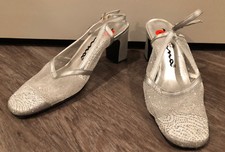 NINA Women's Silver w/ Gillter Mesh Sling Back Heels Size 7 NEW