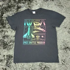Nasa T-Shirt Men's Large Black Cotton Space Shuttle Program Delta Soft Graphic