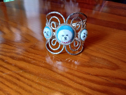 Bichon Frise Bracelet Jewelry Silver Hand Painted Ladies Bracelet  - NICE