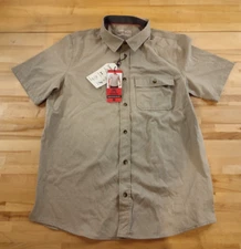 Men's Avalanche Short Sleeve Lightweight Button Down Casual Shirt Khaki Medium