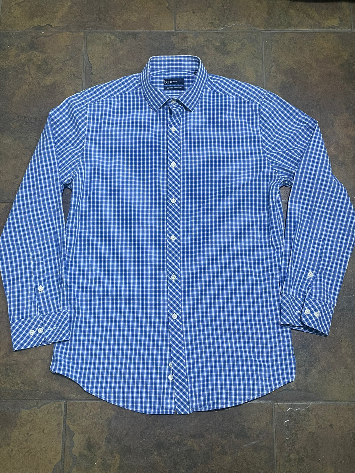 Bar III Slim Fit Men’s Dress Shirt Button Down Blue M… Gem