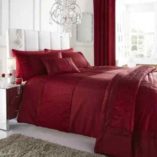 Scarlet Sahara Plain Ruched Crinkle Band Faux Silk Super King Duvet Cover Set