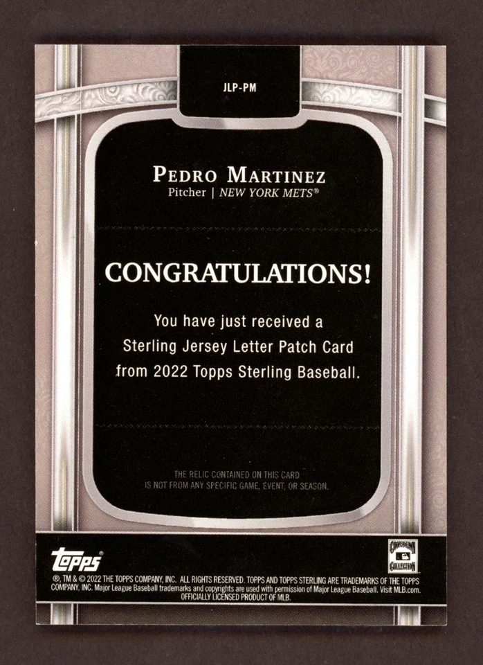 Pedro Martinez 2022 Topps Sterling Game-Used Jersey LETTER PATCH 1/1 HOF  - Image 3 of 3
