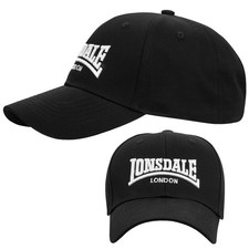 Lonsdale Black Baseball Cap Hat White Embroiderd Logo Adjustable Size Cotton