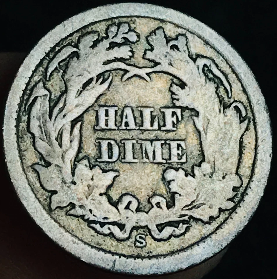 Moneda de plata de Estados Unidos 1865 S libertad sentada media moneda de diez centavos clave 5C fecha de la guerra civil CC27579 Foto 3 de 4