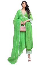 GoSriKi Women's Rayon Blend Anarkali Embroidered Kurta with Pant  Dupatta