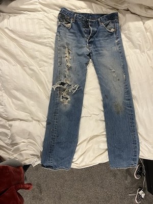 60s Vintage Men's 501 Levi's Jeans Naturally Distressed 36x38
