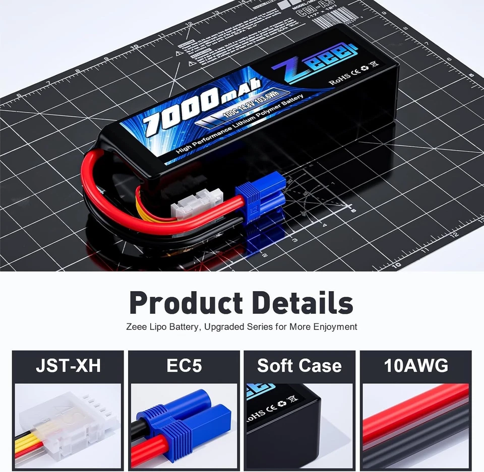 4S Lipo Battery 7000mAh 14.8V 100C Soft Case RC Battery with EC5 Connector Co... - Image 4 of 4