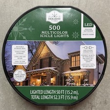 Holiday Time 500-Count Multicolor LED Icicle Lights White Wire Christmas NEW