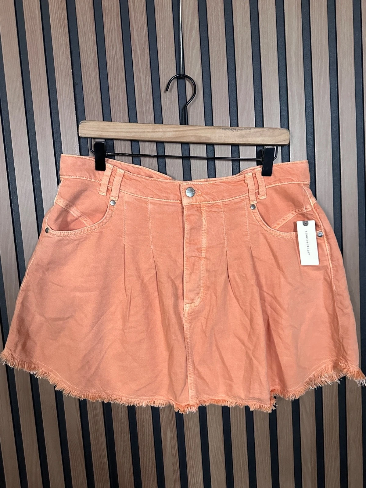 Pilcro Jean Skirt 14 / XL Womens Pink Rose Frayed Mini Denim Pleated