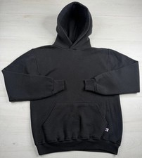 Vtg Russell Athletic Hoodie Black Blank Heavy Pullover Sweatshirt USA Made 90s M