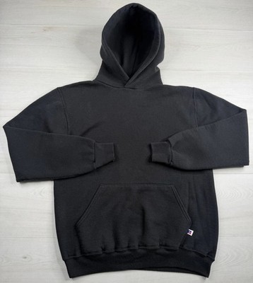 Vtg Russell Athletic Hoodie Black Blank Heavy Pullover Sweatshirt USA Made 90s M