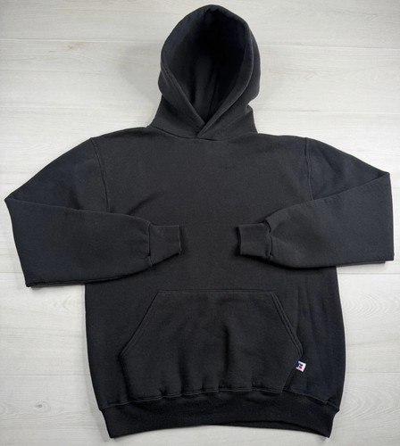 Vtg Russell Athletic Hoodie Black Blank Heavy Pullover Sweatshirt USA Made 90s M