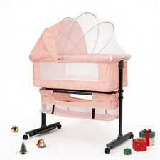 Easy-Fold Baby Bedside Bassinet: Mobile Wheels, Rocking Function,Breathable Mesh