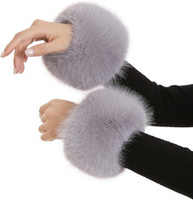 Women's Faux Fur Wrist Cuffs, Winter Fox Furry Wristbands, Fluffy Fur Cuff Brace