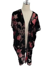 Angie Duster Women's Size Small Black Pink Floral