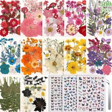 500 PCS Dried Flowers Butterfly Stickers for Crafts Real Natural Pressed Flow...