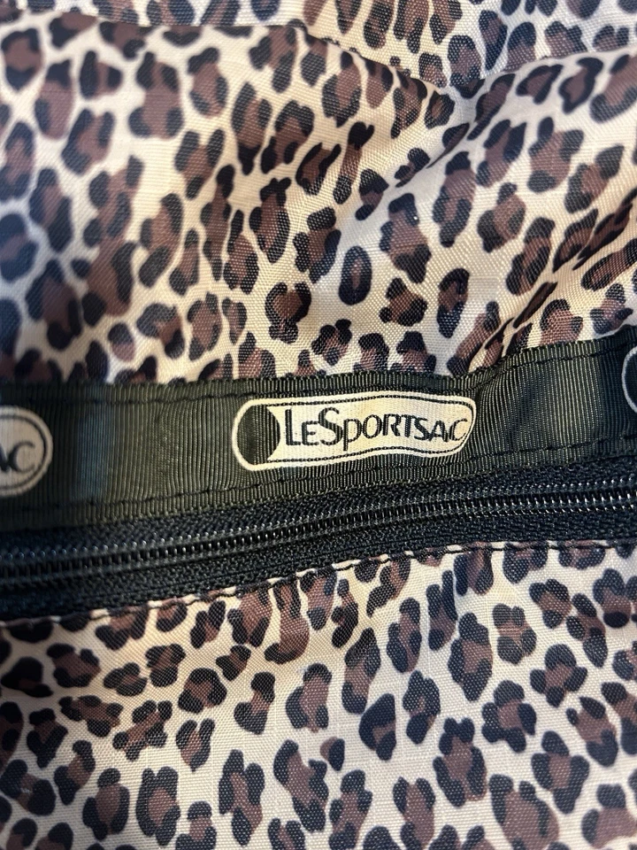 Le sportsac LEOPARD BACKPACK BLACK BROWN ANIMAL PRINT CHEETAH EVERYDAY TRAVEL - Image 2 of 4