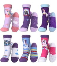 Kids Fuzzy Socks Boys Girls with Grips Non Slip Slipper 8-12 Years Unicorn