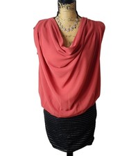 UB LA Womens Sleeveless Dress S Coral Drape Neck Textured Black Party Cocktail