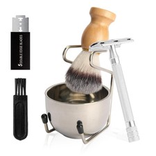 Badger Hair Shaving Brush with Wood Handle,Double One size fits all, Silver