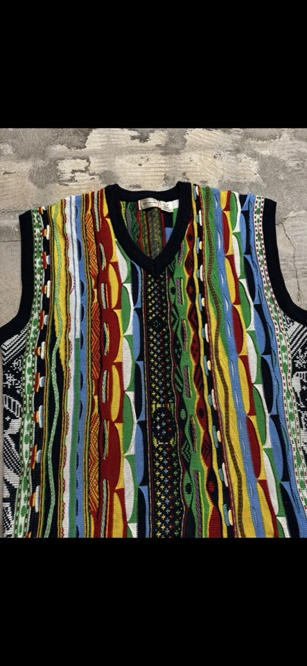 3D Knit Coogi Like Colorful Sweater Vest Mens 3XL - Image 3 of 4