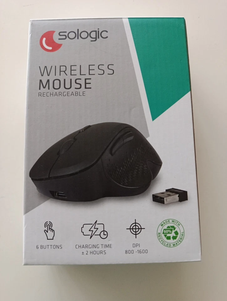 Kabellose Maus – Wiederaufladbar, Ergonomisch, 6 Tasten, 800–1600 DPI, Optisch