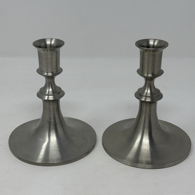 Vintage Pair Pewter Candlestick Holders 4.5 in From Thailand Classic