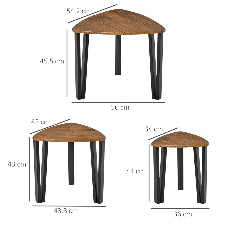 HOMCOM 3 PCs Nesting Table Coffee Table  Set MDF Living Room Furniture Walnut - Image 3 of 4