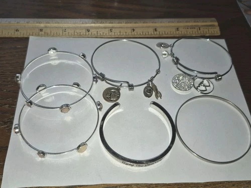 Vintage LOT of 6 Bracelets Bangle charm silver Estate costume fashion Jewelry
