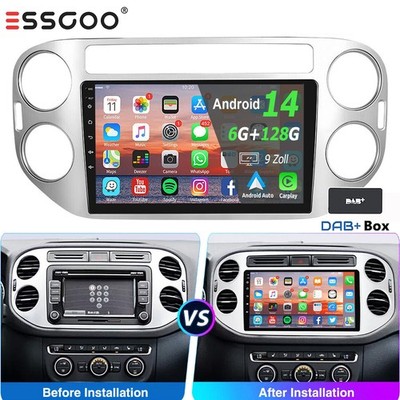 DAB+ Android 14 6+128GB Carplay Autoradio GPS 4G WIFI Für VW Tiguan 5N Golf Plus