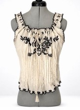 Free People Cotton Embroidered Camisole, lacing and pleat detail, smocked, S,EUC