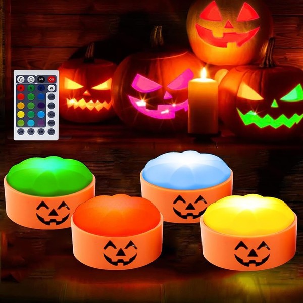Halloween KüRbis Led-Lichter 4 StüCk Mit Timer Fernbedienung 16 Farben Deko-image
