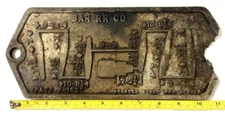 ANTIQUE ORIGINAL B.A.R.RAILROAD CO.ENGINEERS SAFETY INSPECTION PLATE,SPECS,MAINE