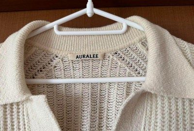 Auralee Brushed Cotton Wool Rib Knit Skipper Polo Ecru Size 4 | eBay