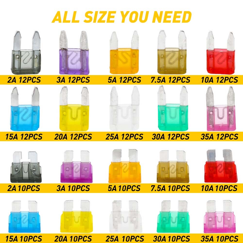 Assortimento Mini Fusibili A Lama E Support™ - 5, 7.5, 10, 15, 20, 25, 30 Amp ATM APM