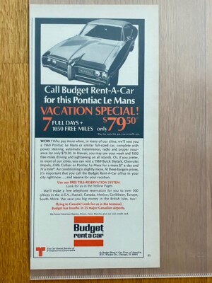 Budget Rent a Car Pontiac Le Mans Oldtimer Original 1969 Vintage Ad Werbung V2