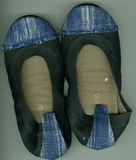 Yosi Samra YS Girls Black/Mezzo Blue Foldable Ballet Flats W/ Bag Size 11C New