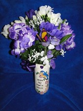 NEW Mom Our Angel in Heaven Memorial Vase with Purple Assortment flowers