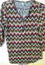 womens size S shirt chevron shirt v neck partial zip adjustable 3/4 sleeves 